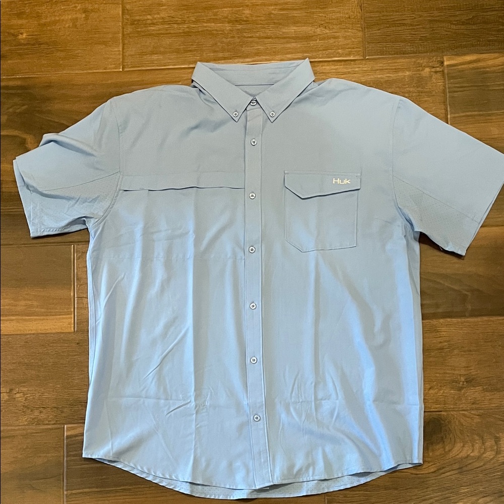 Huk Men's Marolina Blue Tide Point Short Sleeve Button Down Shirt XXL